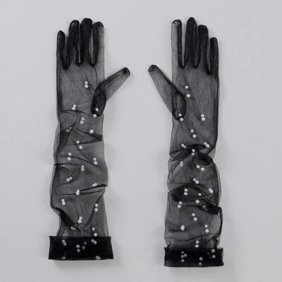 Women Ultra-thin Pearl Lace Gloves Gloves Mesh Yarn Long Full Finger Mittens ⭐ ~ - Image 1 of 4