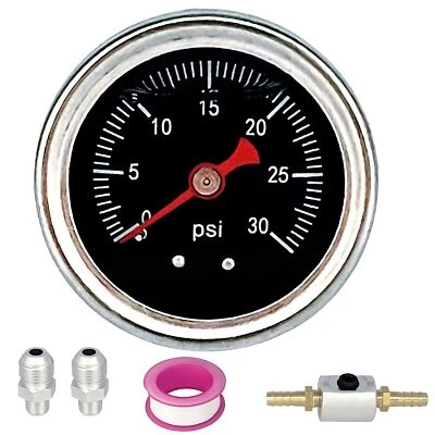 0-30psi Fuel Pressure Gauge Liquid Regulator Gauge 1/8" NPT W/ AN6 Fitting - Image 1 of 4