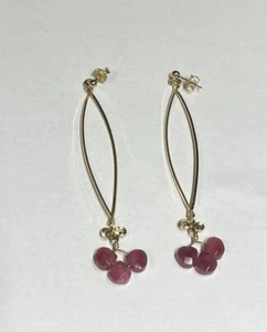 Viv & Ingrid Gold & Purple Jade Art Deco Drop Pierced Earrings 2.75” Long - Picture 1 of 6