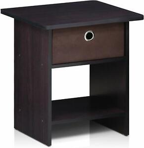 Furinno Walnut Bedside Occaisional Side End Tables with Drawer