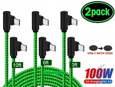 2 PACK 90 Degree Angle USB-C to USB-C Charger Cable Fast Charging Type Sync Cord - Image 1 of 4