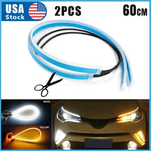 2 x 60CM LED DRL Light Amber Sequential Flexible Turn Signal Strip for Headlight - Picture 1 of 12