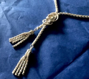 Sterling Silver Citrine Tassel Necklace Hollow Mesh Chain 17.5” + 3.25” Drop - Picture 1 of 4