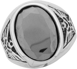 STAINLESS STEEL MENS RING - ROUND HEMATITE - NATIVE THUNDERBIRD DESIGN #4239 - Picture 1 of 2