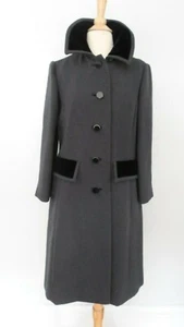 1960's Mod VINTAGE Gray Wool Shagmoor PRINCESS Coat Velvet Trim - Picture 1 of 8