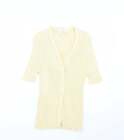 M&S Womens Yellow V-Neck Cotton Cardigan Jumper Size 16