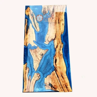 Epoxy Table Top Dine Sofa Center Blue Resin Acacia Designer Furniture Patio Deco - Image 1 of 3