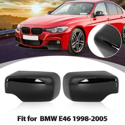 Gloss Black For BMW E46 318i 320i 98-05 Pair Rear View Mirror Covering Cap Foto 1 de 4
