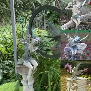 Funny Playing Flute Fairy Statue Waterproof Flower Fairy Statue Yard - Picture 1 of 11
