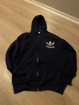 Vintage 80s Adidas Originals Full Zip Hoodie Jacket Blue Trefoil Mens L H65 - Image 1 of 4