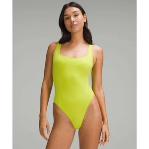Lululemon Wundermost Ultra-Soft Nulu Square-Neck Bodysuit Lime Size L NWT - Picture 1 of 6
