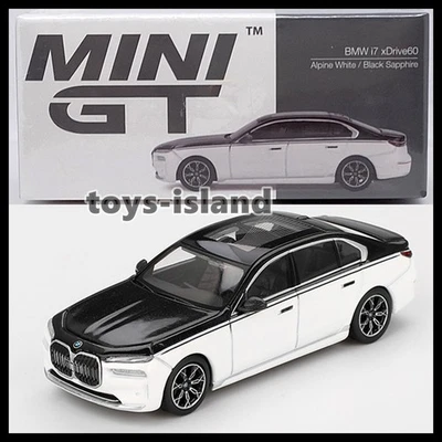 MINI GT 959 BMW i7 xDrive60 Alpine White / Black Sapphire 1/64 RHD DIECAST CAR - Image 1 of 4