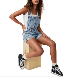 FREE PEOPLE WE THE FREE Womens Ziggy Shortall Light Blue Denim XL Country Summer - Picture 1 of 11