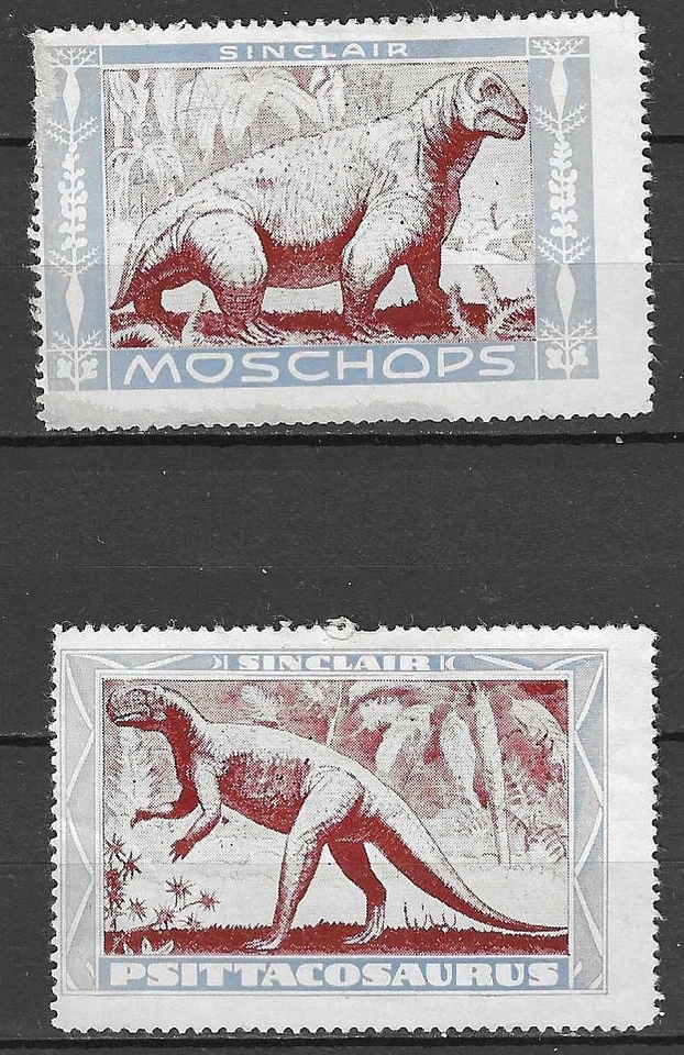 Sinclair Labels Wildlife Prehistoric Fauna Dinosaur 2 labels NG Hinged - Image 1 of 1
