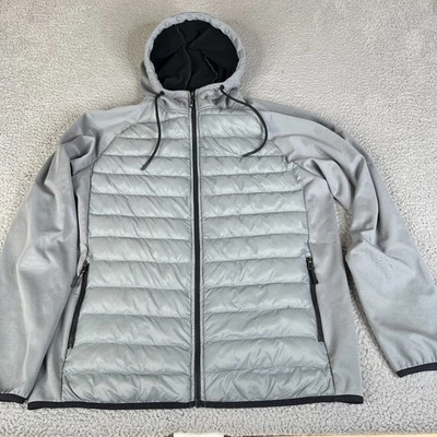32 Degrees Heat Hoodie Puffer Jacket Mens Medium Gray Full Zip Mock Neck Nylon - Image 1 of 4