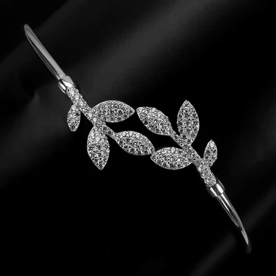 925 Sterling Silver Bangle Round Simulated Cz Gemstone Leaf Jewelry 6.2inches - Image 1 of 4