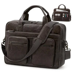 Vintage Messenger Bag for Men PU Vegan Leather Computer Laptop Bag 15.6 Coffee - Afbeelding 1 van 7