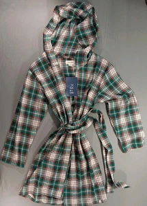 ME & HENRY - MUNFORD Green/Brown/White Plaid Lounge Robe Size 12y - Picture 1 of 7