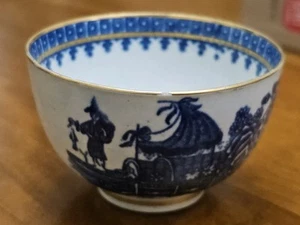 Worcester First Period Dr Wall Tea Bowl Fisherman And Cormorant Gilt - Picture 1 of 9