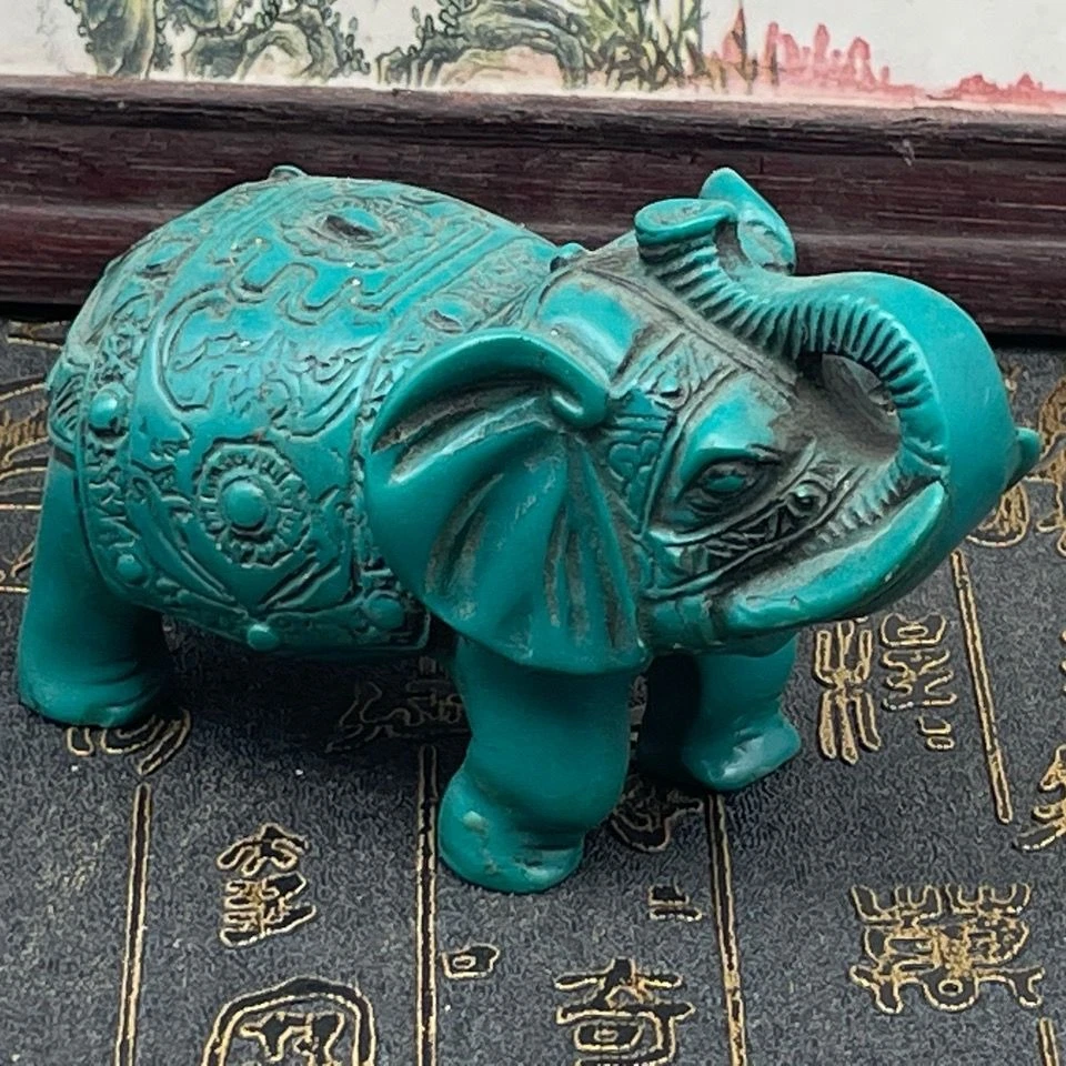 Estatuilla de elefante turquesa sintética resina decoración del hogar estilo antiguo adorno de regalo Foto 1 de 4