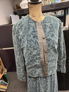 60s Vintage Bill Atkinson Teal Velour Brocade Skirt Suit Glen of Michigan Size M - Picture 1 of 6