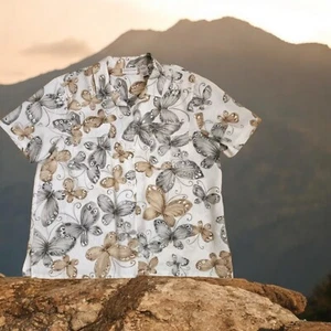 Alfred Dunner 14 Butterfly Camp Shirt Shell Buttons Coastal Short Sleeve Casual - Picture 1 of 10