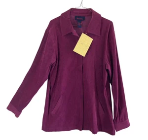 Denim & Co QVC Women's Jacket L Maroon Zip Front Suede-Like Polyester Shacket - Picture 1 of 10
