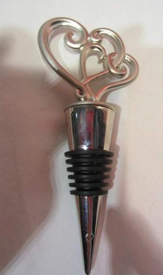 Tapón de botella de vino doble corazón de metal plateado corcho NUEVO aniversario de boda Foto 1 de 1