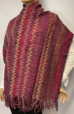 Bufanda con flecos brillantes Missoni Wave ZigZag en rojo SC3PSD3055 0002 NUEVO Foto 1 de 4