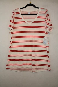 NWT LuLaRoe Sz XL Top Christy V-Neck Tee White with Red Stripe Short Sleeve - Picture 1 of 4