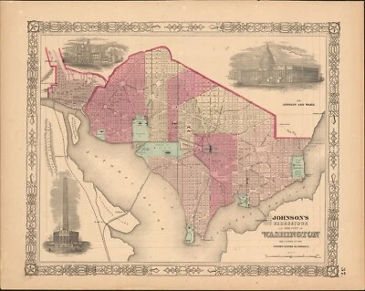 1865 Georgetown & DC by Johnson Ward - beautiful antique city map 18" x 14.2" - Image 1 of 2
