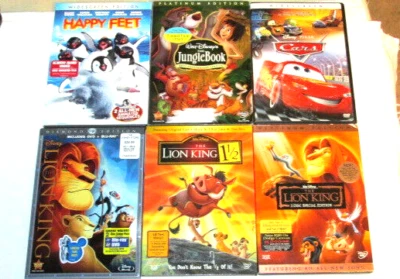 Lot of 6 Disney DVD Movies, Cars, jungle Book, Lion King, Happy Feet - Image 1 of 4