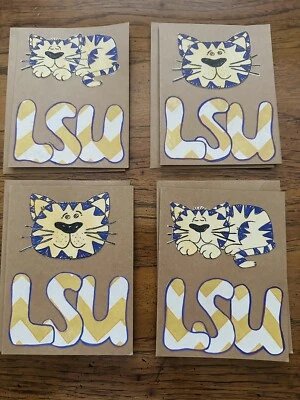 Juego de 4 tarjetas de felicitación LSU Tigers hechas a mano con sobres multimedia Foto 1 de 4