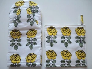 Marimekko VIHKIRUUSU Pot holder + Pot mat  Yellow Maija Isola 婚礼玫瑰 - Imagen 1 de 9