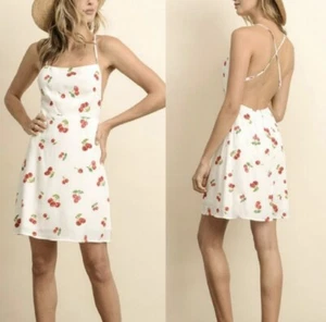 Dress Forum Los Angeles Cherry Cross Strappy Backless White Mini Sundress M - Picture 1 of 5