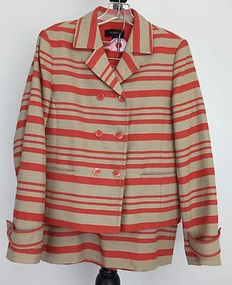 Talbots размер 6 2 изделия с подкладкой костюм блейзер и юбка оранжевые и бежевые полоски - Изображение 1 из 4