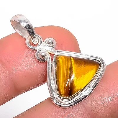 Colgante de joyería enchapado en plata de Sudáfrica ojo de tigre amarillo natural 1,17" P0-24 Foto 1 de 3