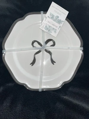 Shabby Chic Black Bow Melamine Salad Plates 8.5in Set of 4 White New - Image 1 of 3