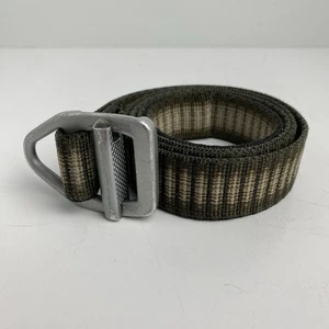 Bison Designs Belt 42" Long Brown Tan Striped Metal Ratchet Buckle Nylon Web - Picture 1 of 6