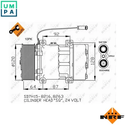COMPRESSOR AIR CONDITIONING 32709 FOR RENAULT TRUCKS VOLVO DCI4-B/C 4.1L 4cyl FL - Image 1 of 4