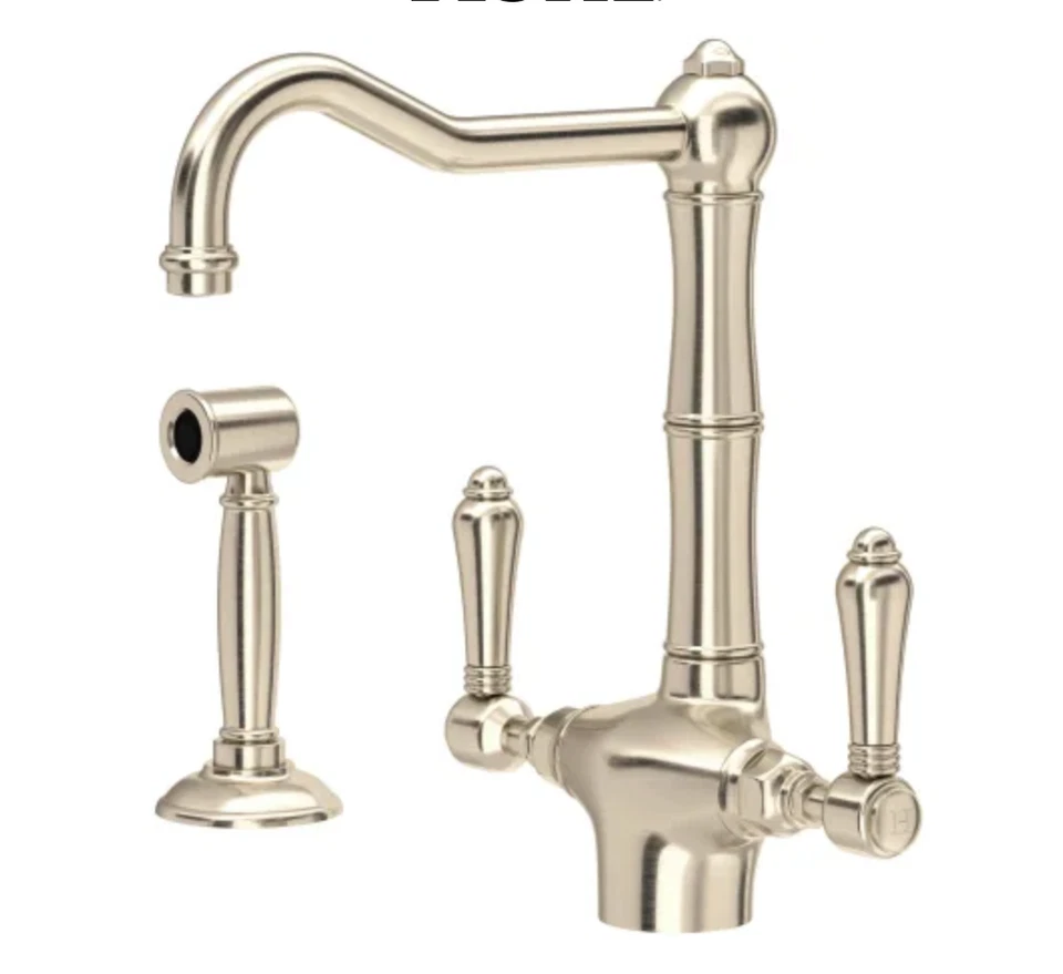 Grifo de cocina rociador lateral doble palanca níquel satinado Rohl Acqui A1679LMWSSTN-2 Foto 1 de 1