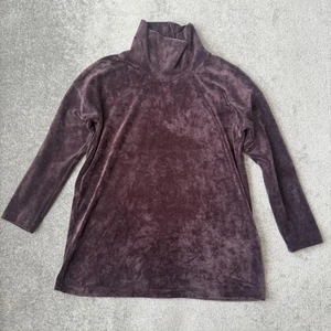 J Jill Pullover Womens Medium Purple Velour Pure Jill Long Sleeve Tunic Top Cozy - Picture 1 of 7