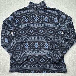 Old Navy Fleece Pullover Mens Large Blue Black Snap-T Mock Neck Geometric Aztec - Picture 1 of 9