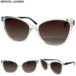 Mujeres Elegante Retro Ojo de Gato Estilo BIFOCAL Lectura GAFAS DE SOL LECTORES Marco Transparente - Imagen 1 de 6