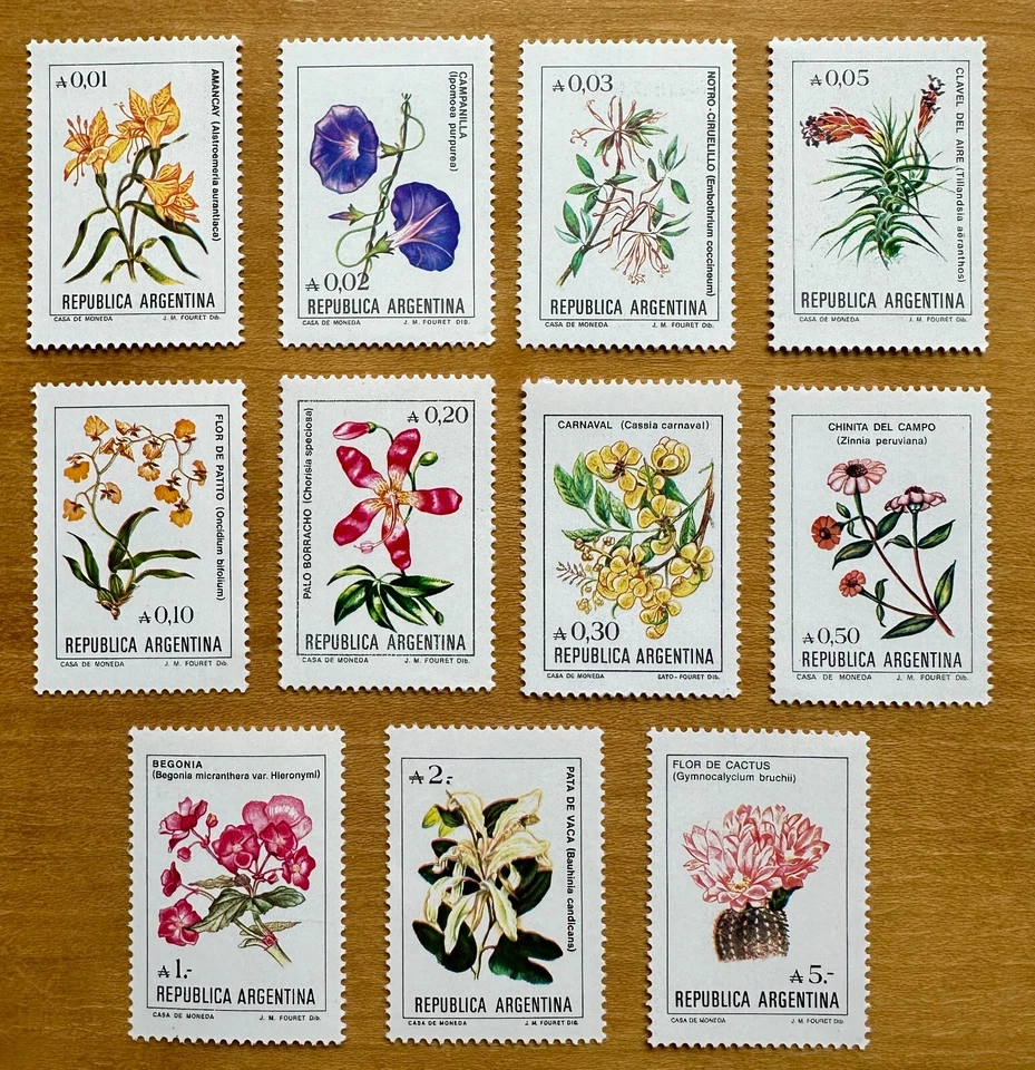 Sellos de Argentina Scott #1515-1526 flores de los años 80 - Juego de 11 sellos - MNH Foto 1 de 1