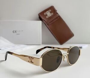 Celine Sunglasses Triomphe metal with gold frame and brown lenses For Women