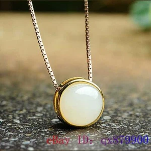 White Jade Pendant Necklace Chalcedony Natural Fashion 925 Silver Chinese - Imagen 1 de 5
