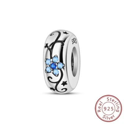 MULA Frauen 925 Sterling Silber Charm Blau CZ Meteor Gummi Stopper Für Armband - Bild 1 von 4