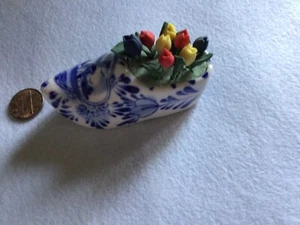 Vintage Miniature Ceramic Dutch Clog Tiny Tulips Holland has # on bottom - Picture 1 of 5