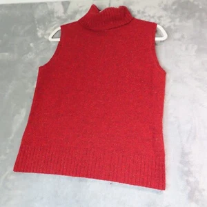 VALERIE STEVENS Sweater Womens Medium Red Turtleneck Sleeveless Woolmark Blend - Picture 1 of 8